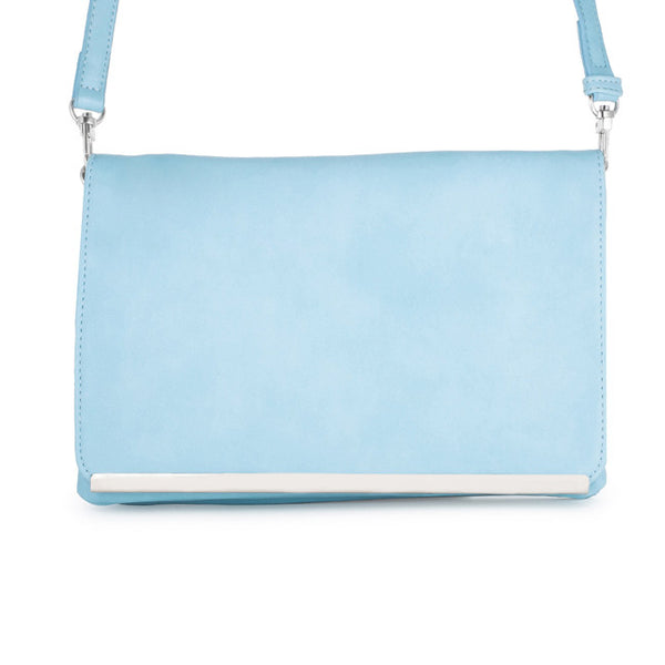 Martha Blue Leather Purse Clutch With Silver Hardware