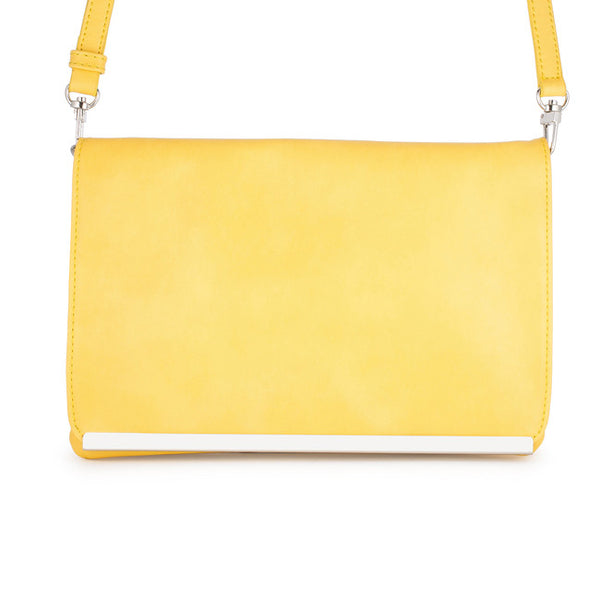 Martha Yellow Leather Purse Clutch With Silver Hardware