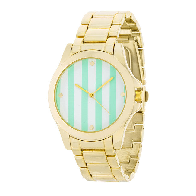 Gold Watch - Mint Stripe Dial