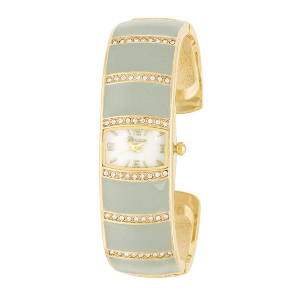 Gold Cuff Watch With Crystals - Grey