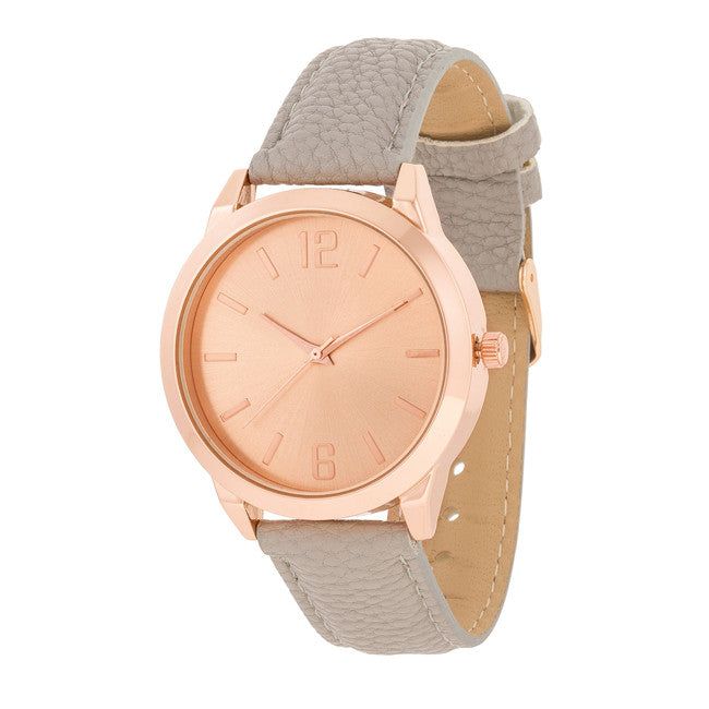 Rose Gold Grey Leather Watch