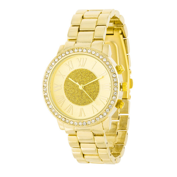 Roman Numeral Goldtone Watch With Crystals
