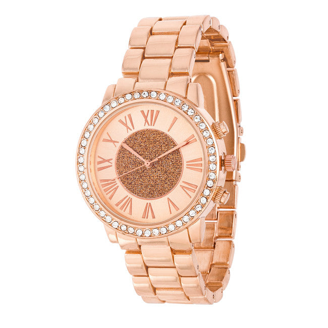 Roman Numeral Rose Gold Watch With Crystals