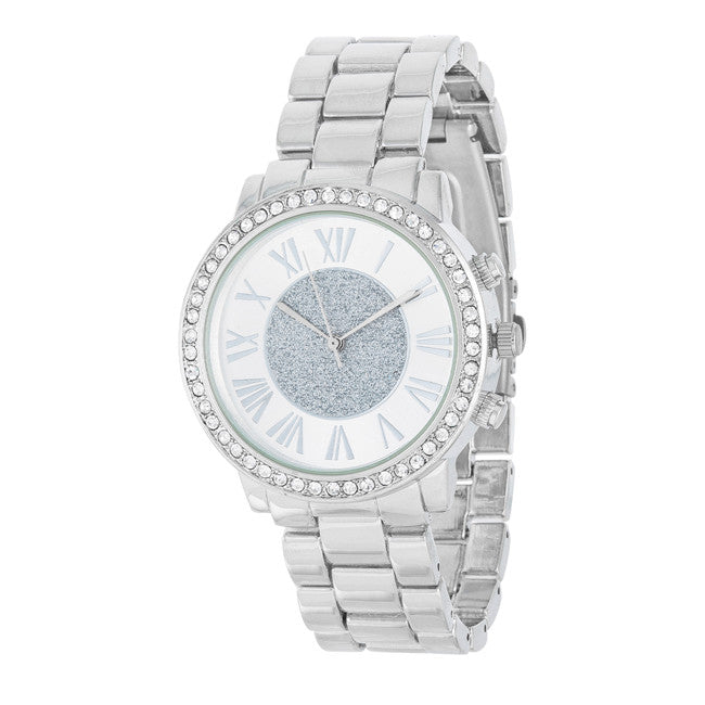 Roman Numeral Silvertone Watch With Crystals