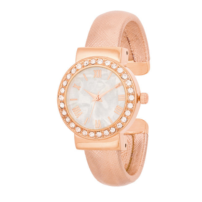 Fashion Shell Pearl Cuff Watch With Crystals