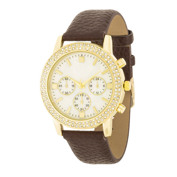 Shell Pearl Dial Watch With Crystals