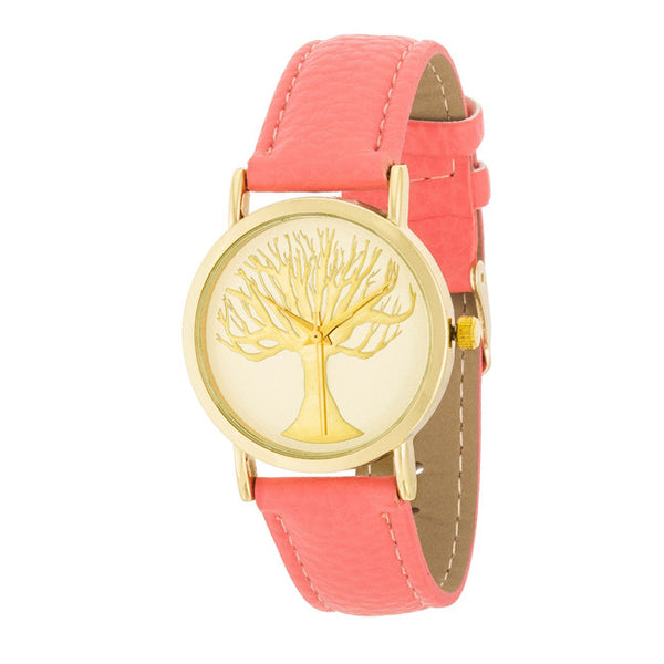 Fashion Tree Dial Watch With Leather Band