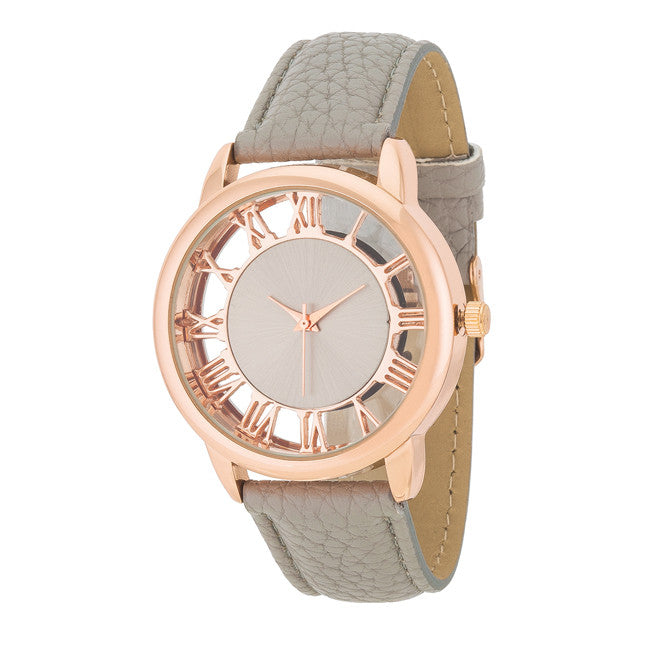 Cecelia Rose Gold Boyfriend Watch With Grey Leather Band