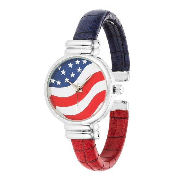 Patriotic Cuff Watch In Red White and Blue