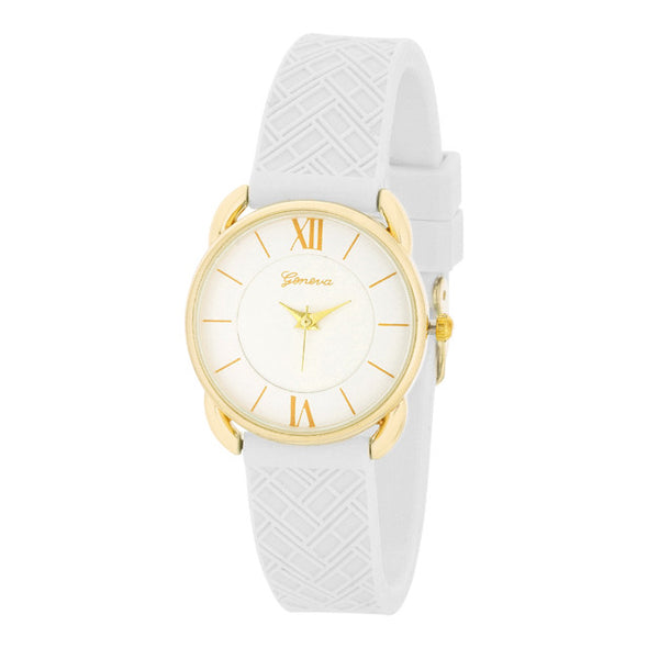 Mina Gold Classic Watch With White Rubber Strap