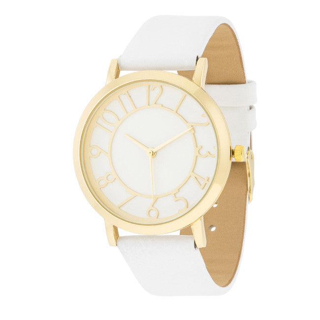 Gold Watch With White Leather Strap