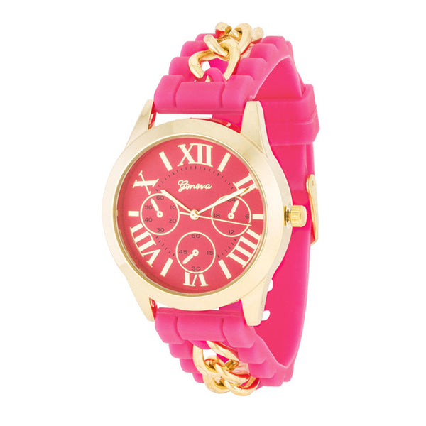 Gold Watch With Pink Rubber Strap