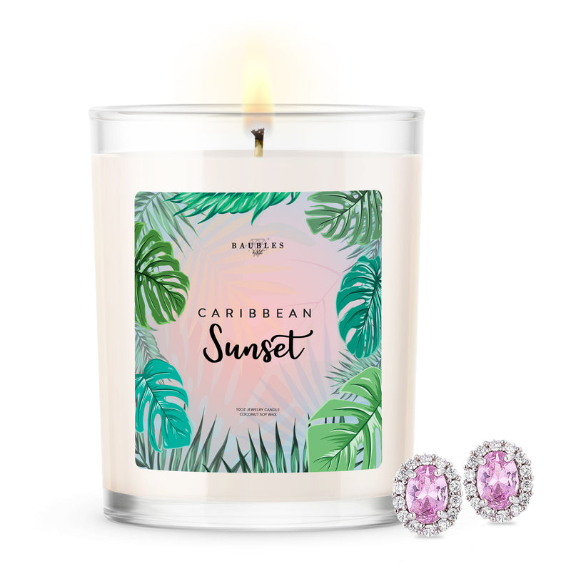 Caribbean Sunsent Scented Premium 10 oz Candle and Jewelry