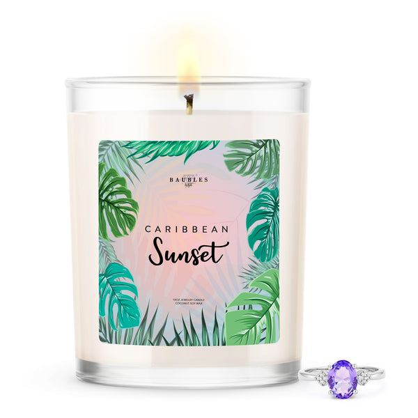 Caribbean Sunsent Scented Premium 10 oz Candle and Jewelry