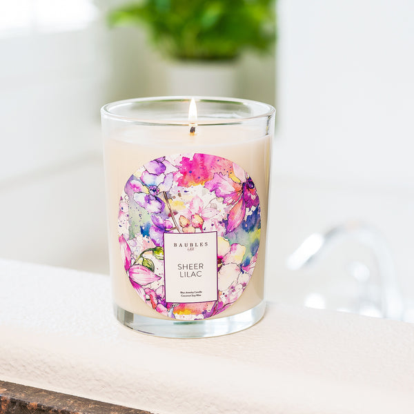 Sheer Lilac Scented Premium Candle and Jewelry