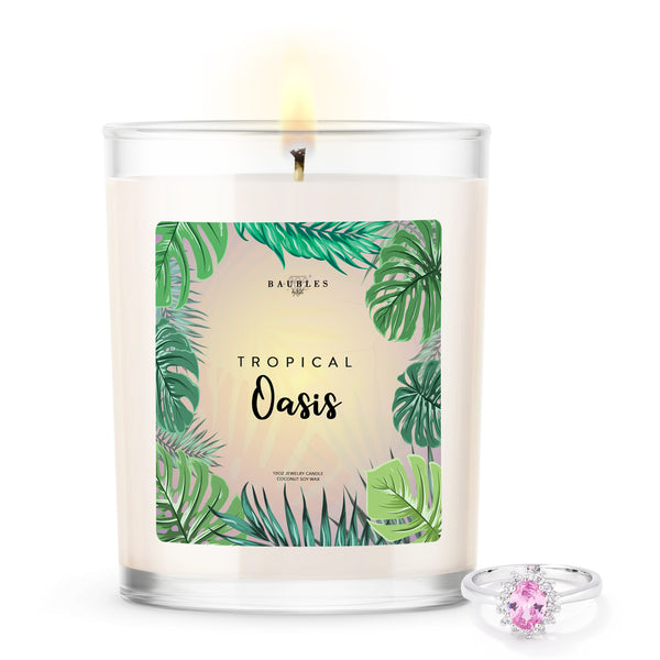 Tropical Oasis Scented Premium 10 oz Candle and Jewelry